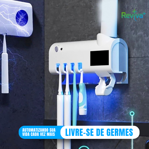 Porta Escova de Dente com Esterilizador UV Dispenser de Pasta Auto